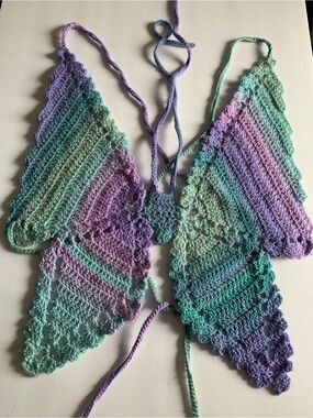 Handmade Crochet Butterfly Bikini Top - Mint, Lavender & Teal Gradient